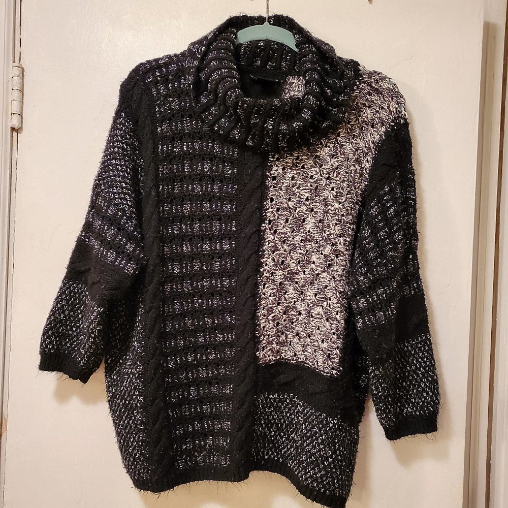 Lucky Brand Sweater Loose Turtleneck Black Grey Large